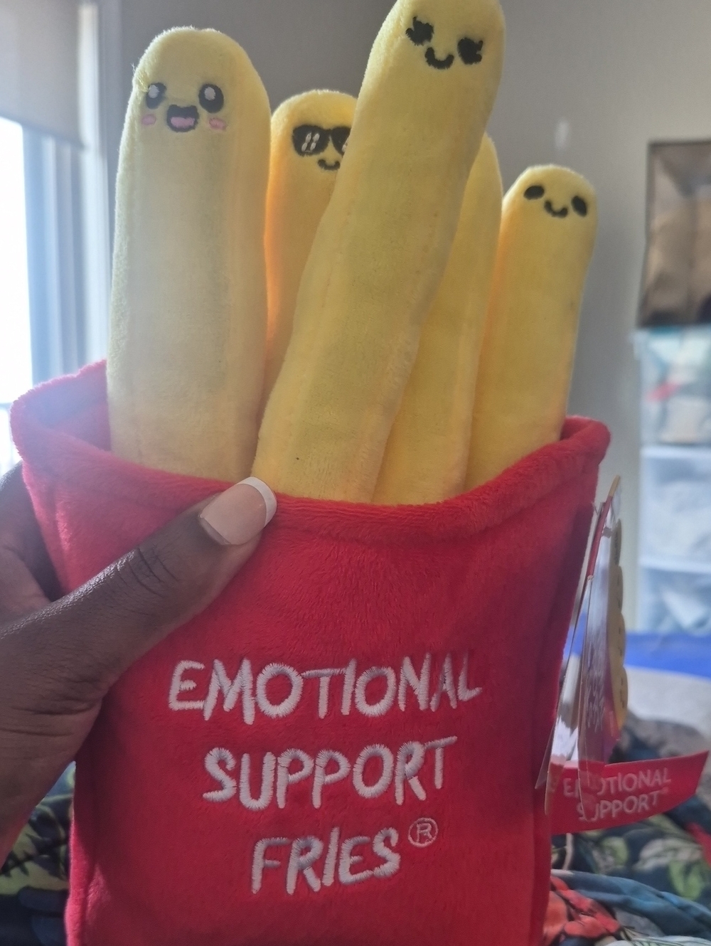 Emotional Support Fries Plush Toy - Yellow Fries in Red Pouch